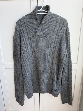Produkt Men’s Size XL Grey Cable Knit Shawl Collar Sweater Pullover Fall Winter